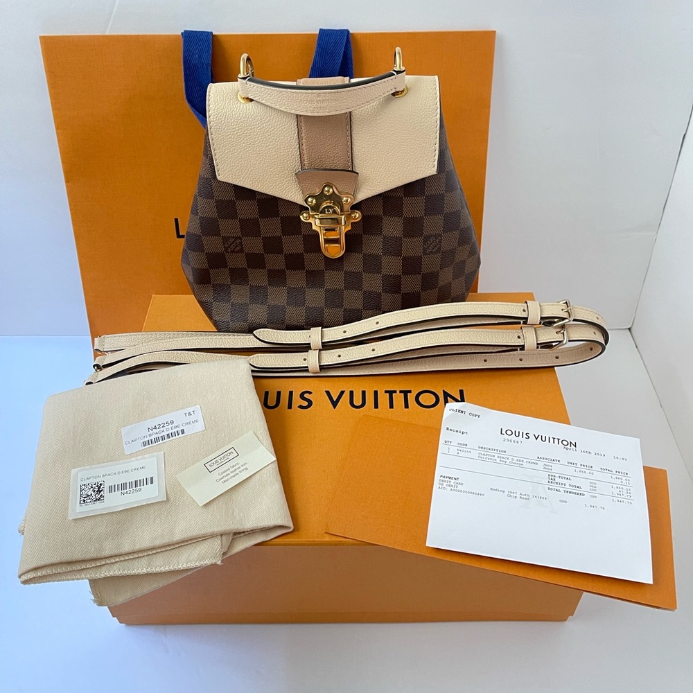 Louis Vuitton Clapton Backpack Damier and Leather Brown / Creme
